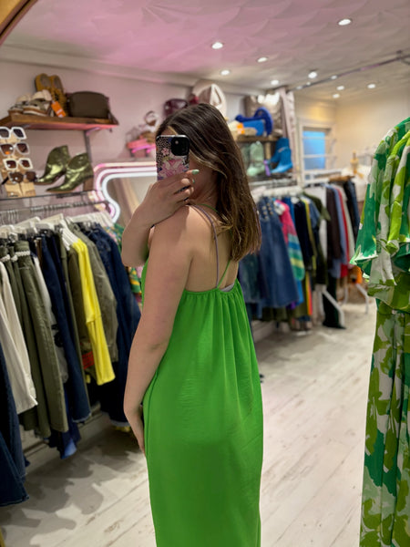 Camille Spaghetti Strap Maxi Dress | Bright Green