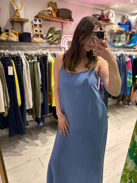 Camille Spaghetti Strap Maxi Dress | Denim Blue