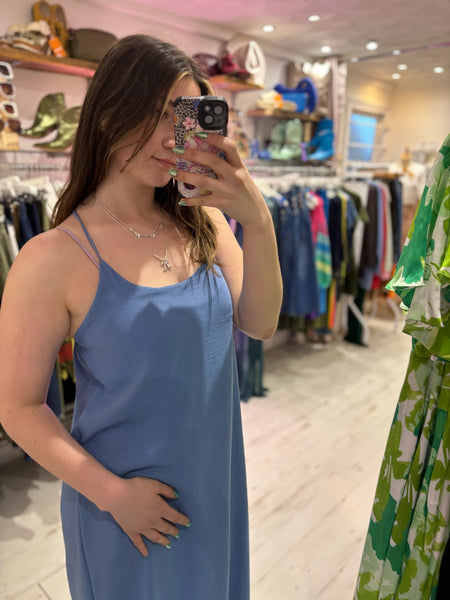 Camille Spaghetti Strap Maxi Dress | Denim Blue