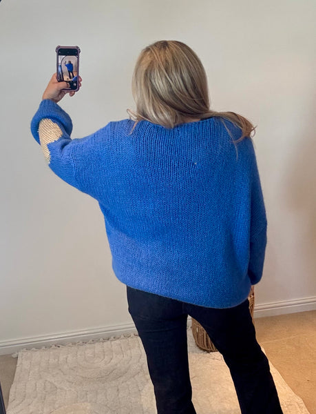 Metallic Heart V-Neck Jumper | Cobalt Blue