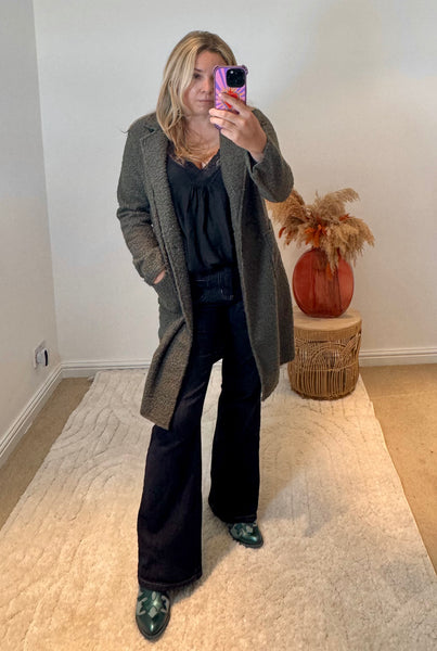 Lightweight Boucle Coat | Khaki Green