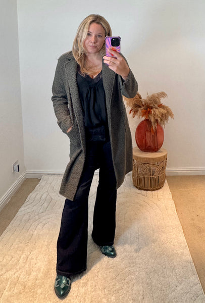 Lightweight Boucle Coat | Khaki Green