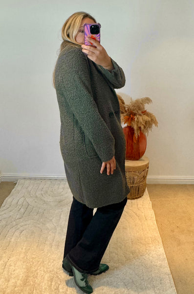 Lightweight Boucle Coat | Khaki Green