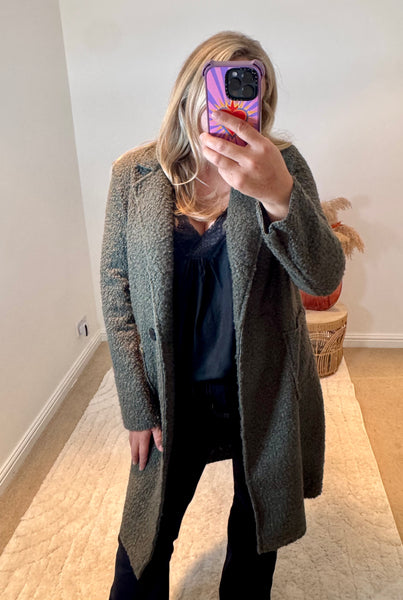 Lightweight Boucle Coat | Khaki Green