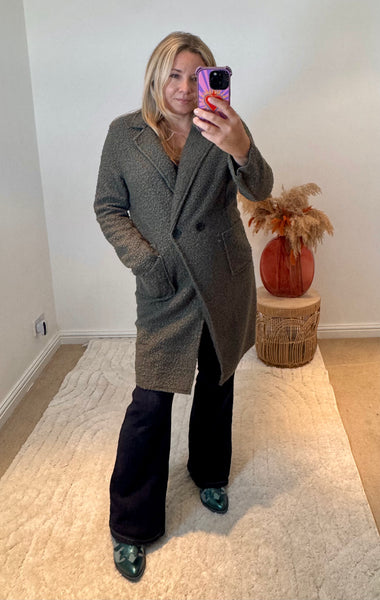 Lightweight Boucle Coat | Khaki Green