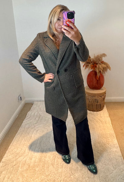 Lightweight Boucle Coat | Khaki Green