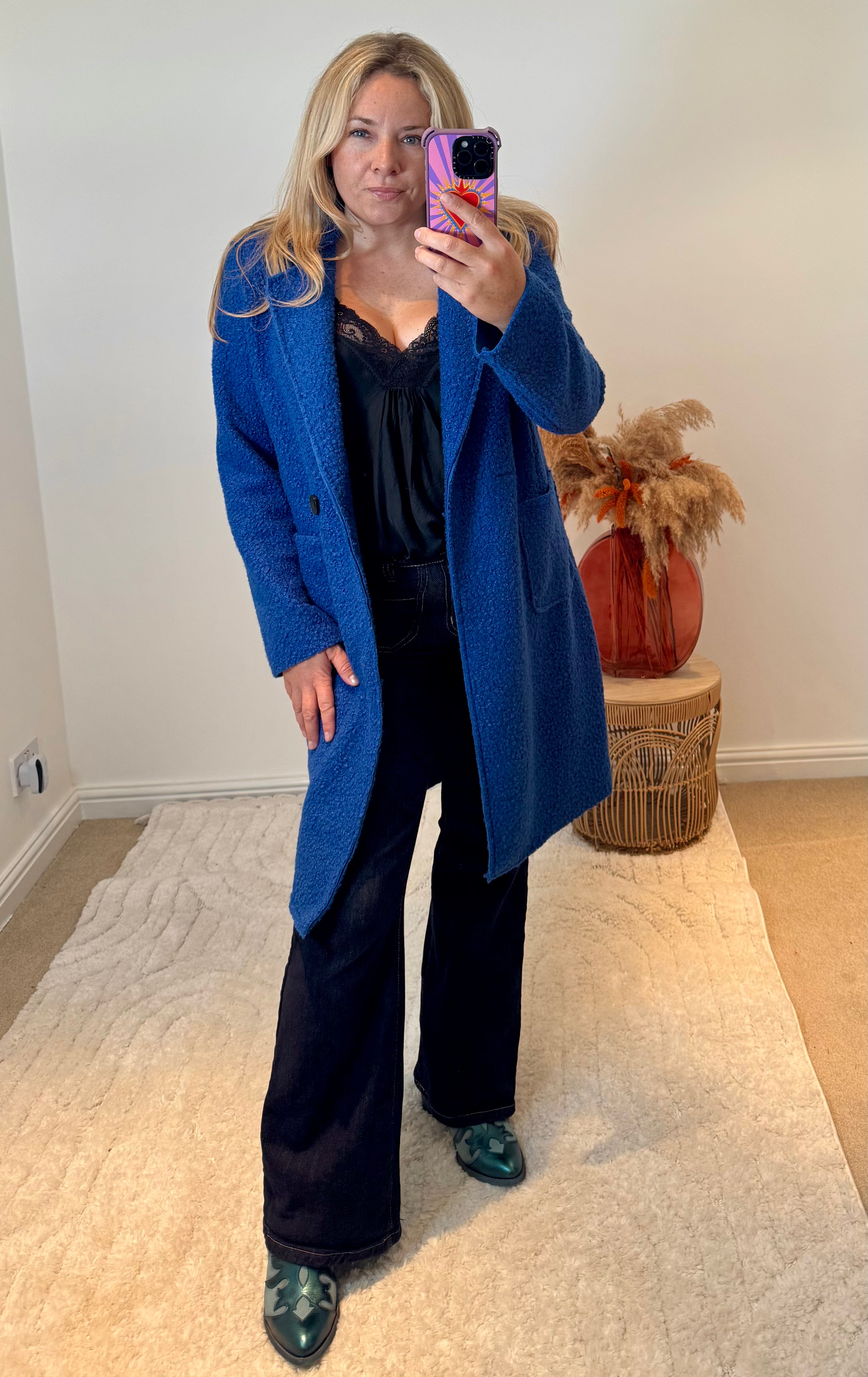 Lightweight Boucle Coat | Mid Blue