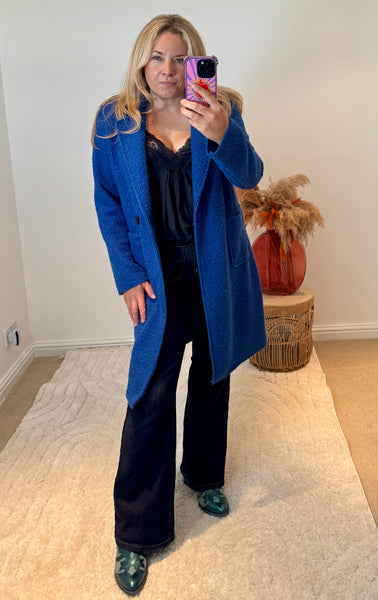 Lightweight Boucle Coat | Mid Blue