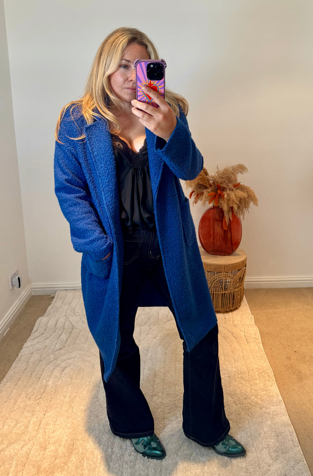 Lightweight Boucle Coat | Mid Blue