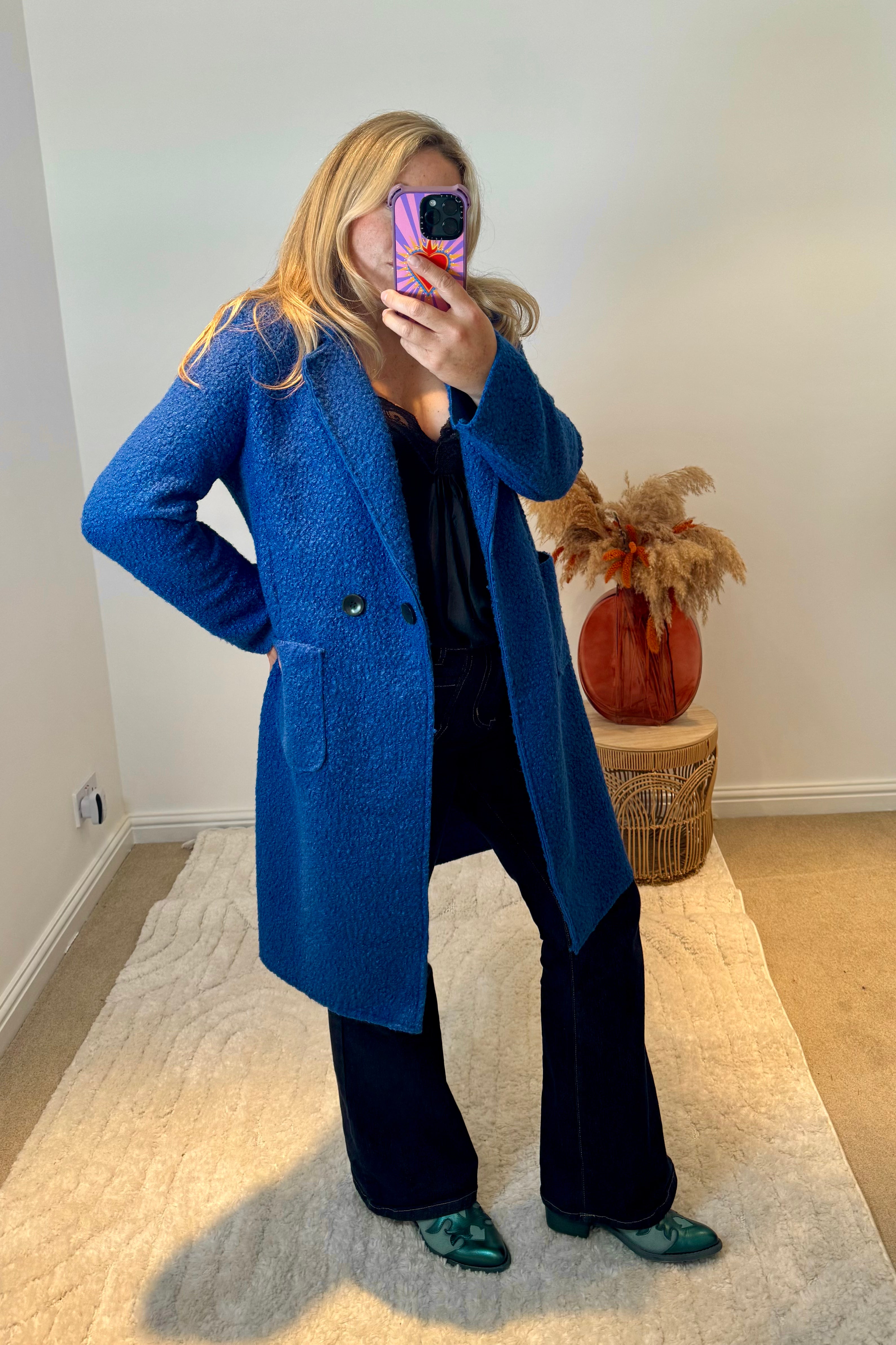 Lightweight Boucle Coat | Mid Blue