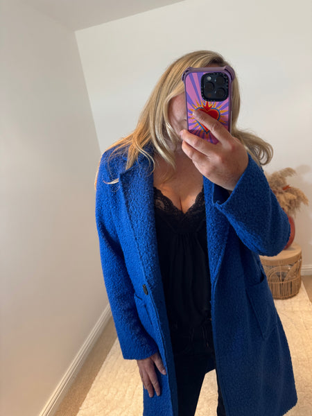 Lightweight Boucle Coat | Mid Blue