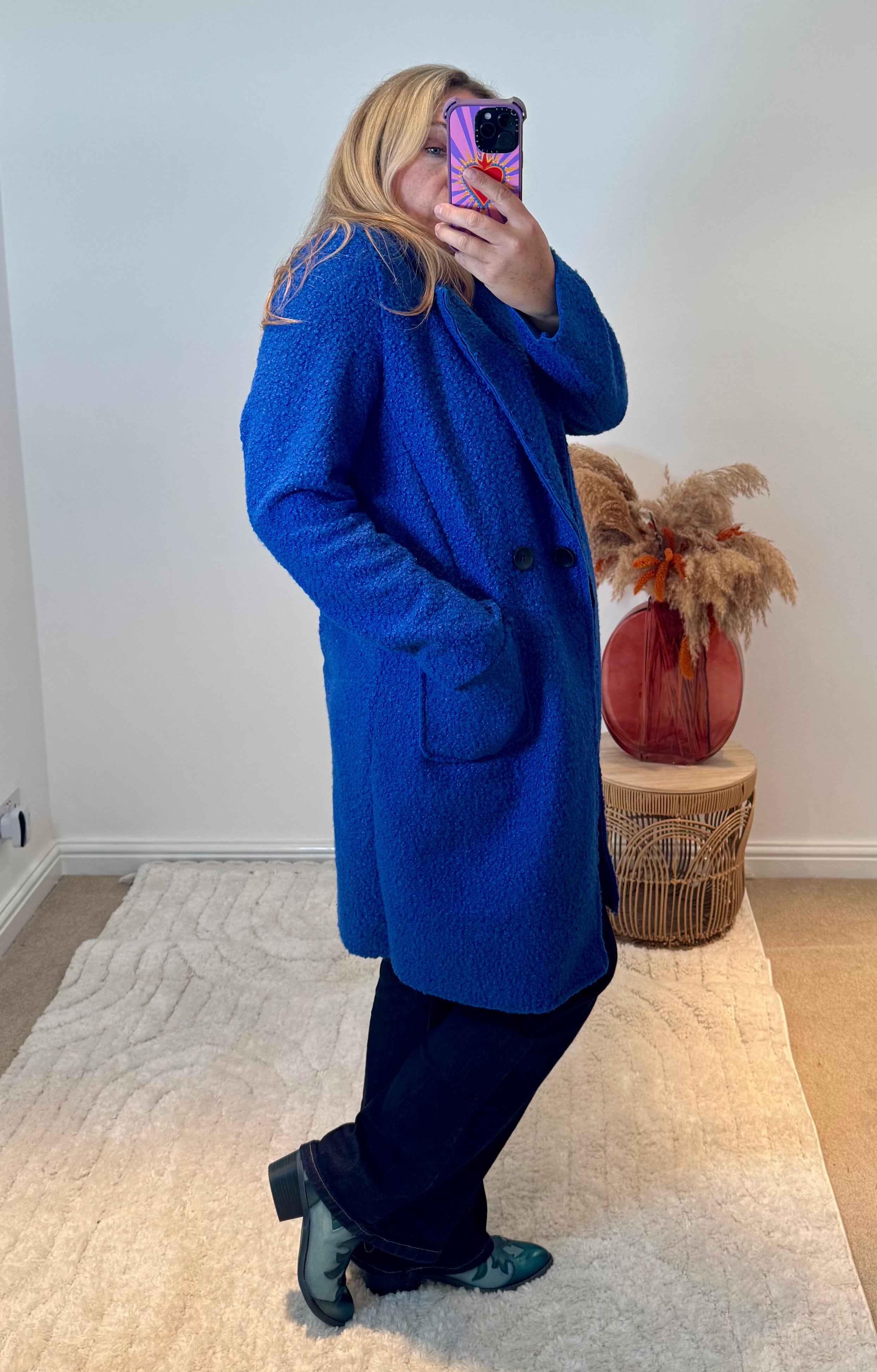 Lightweight Boucle Coat | Mid Blue