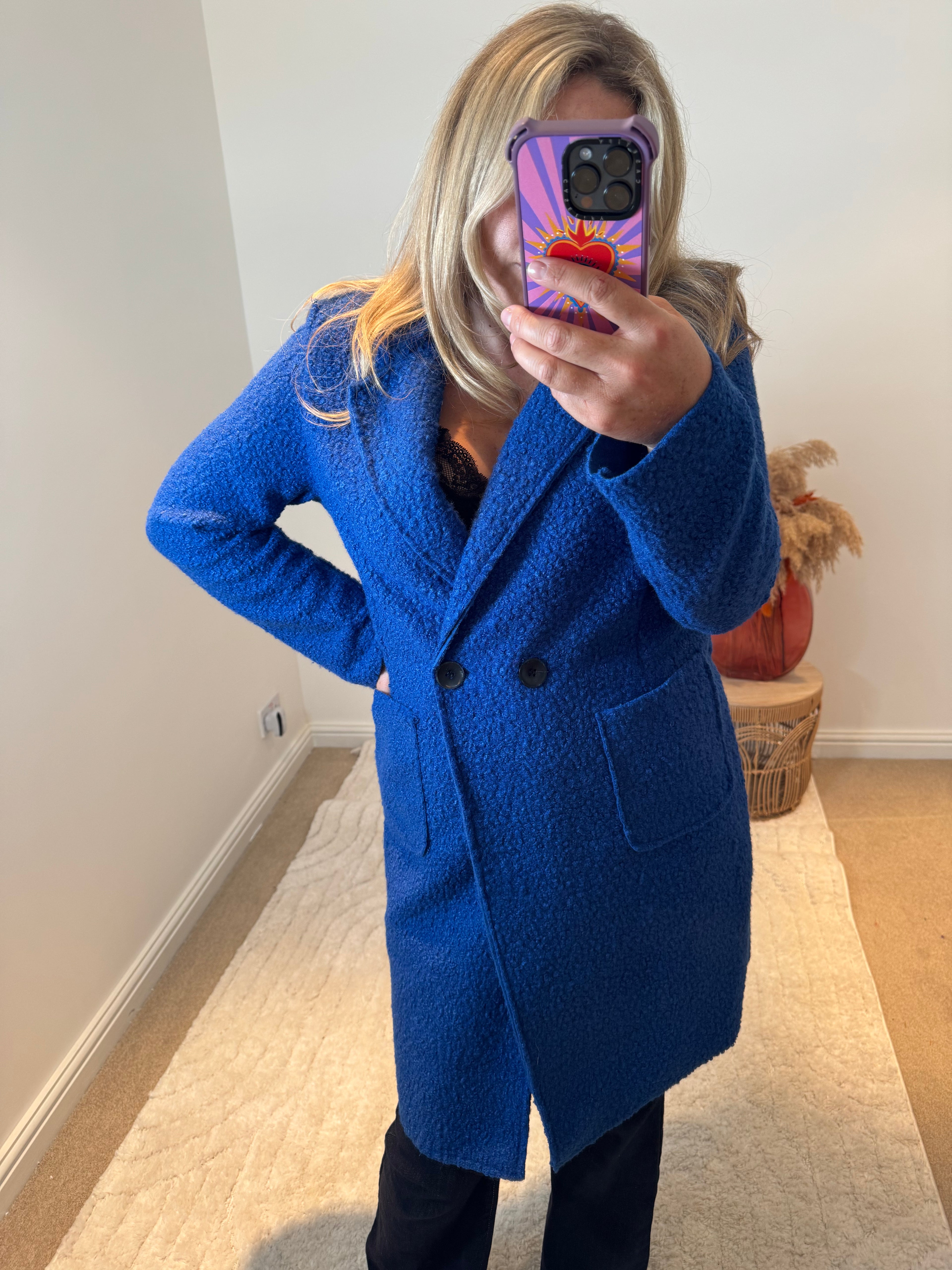 Lightweight Boucle Coat | Mid Blue