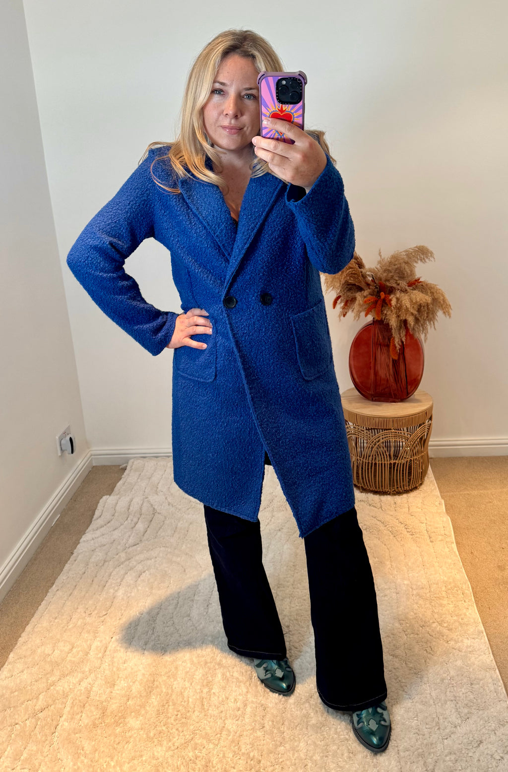 Lightweight Boucle Coat | Mid Blue