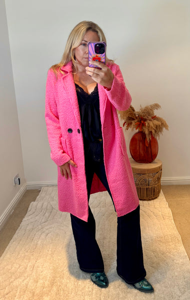 Lightweight Boucle Coat | Bright Pink