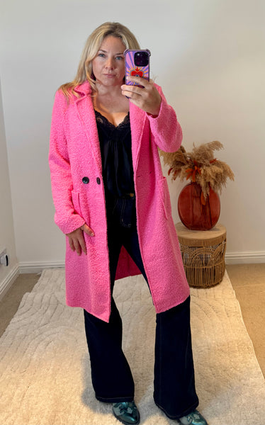 Lightweight Boucle Coat | Bright Pink