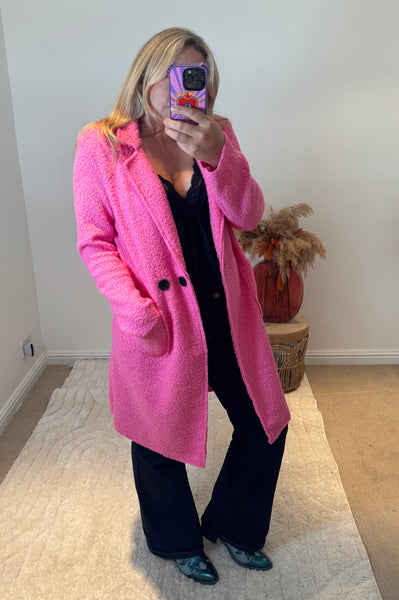 Lightweight Boucle Coat | Bright Pink