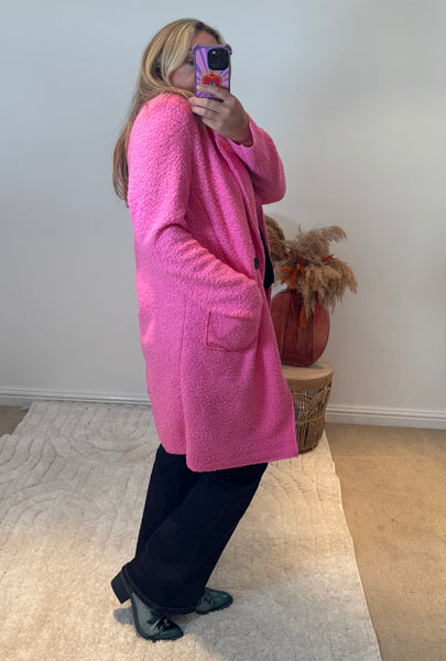 Lightweight Boucle Coat | Bright Pink