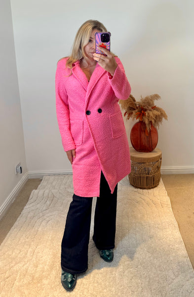 Lightweight Boucle Coat | Bright Pink