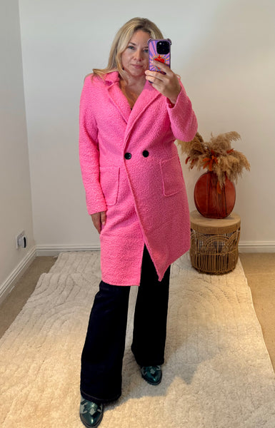 Lightweight Boucle Coat | Bright Pink