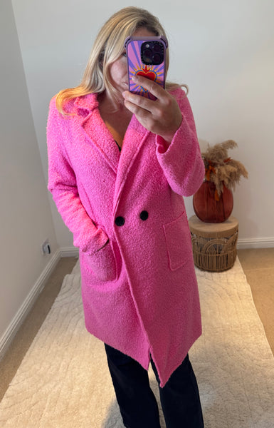 Lightweight Boucle Coat | Bright Pink