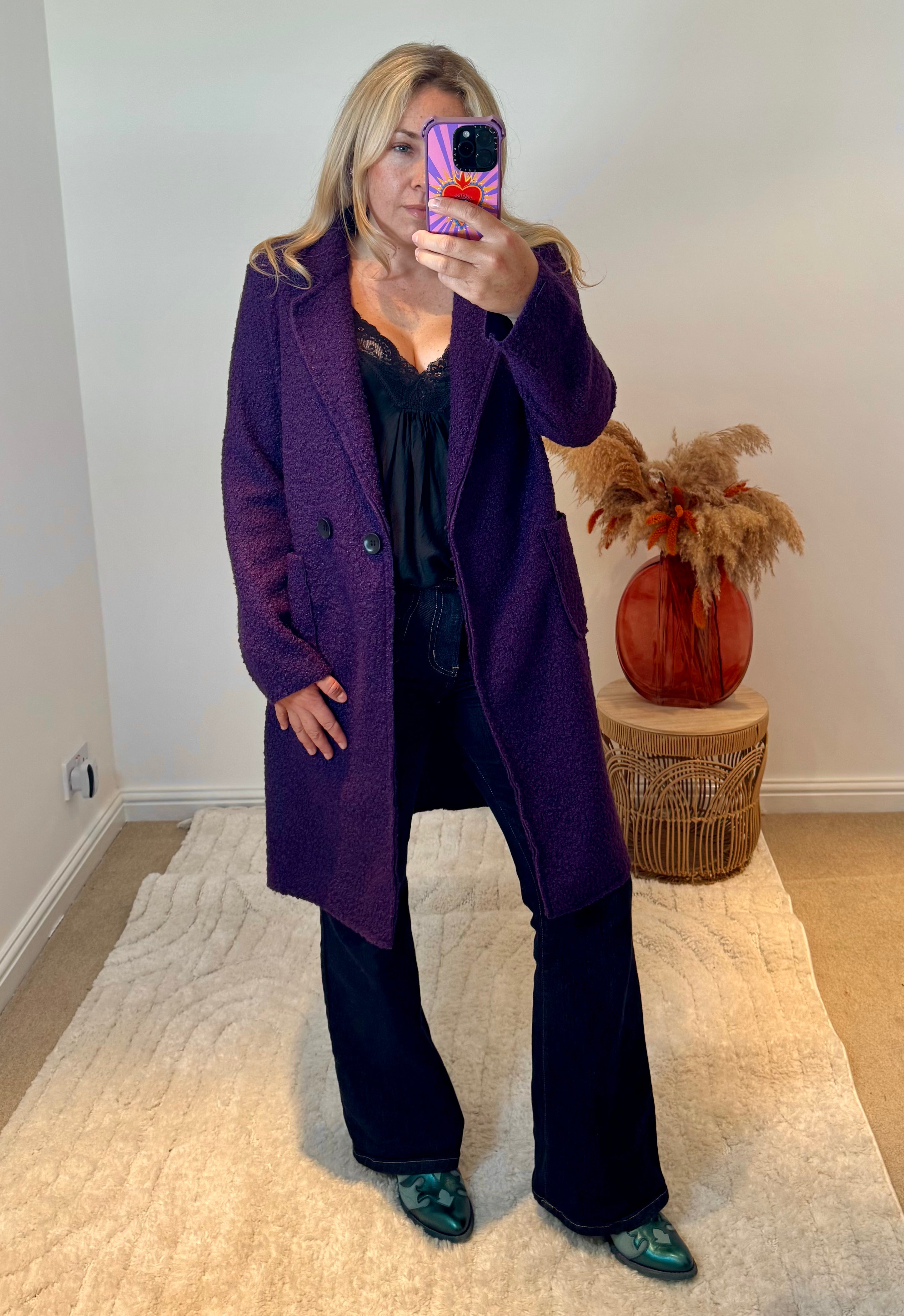 Lightweight Boucle Coat | Purple