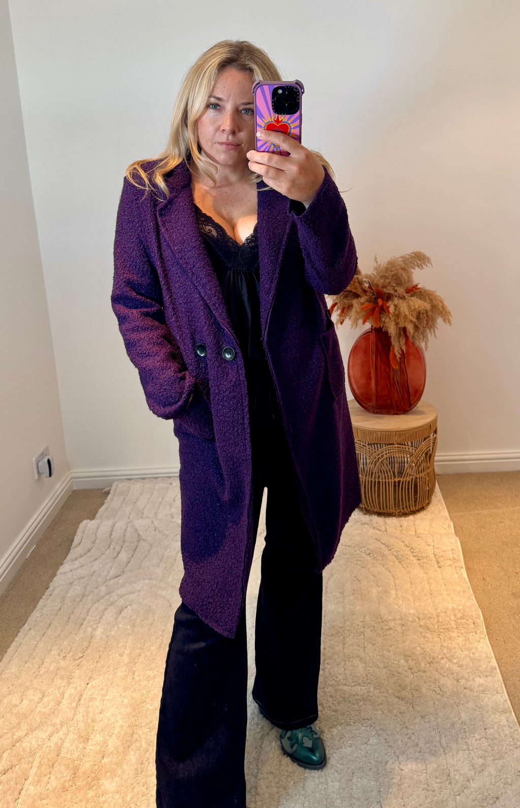 Lightweight Boucle Coat | Purple
