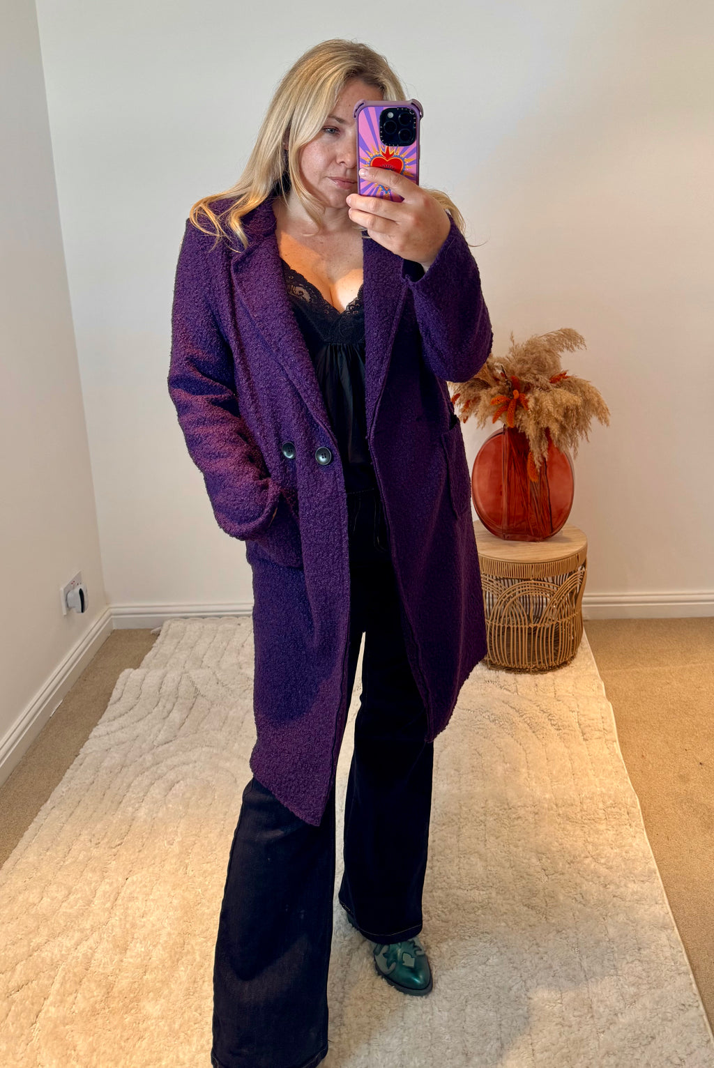 Lightweight Boucle Coat | Purple