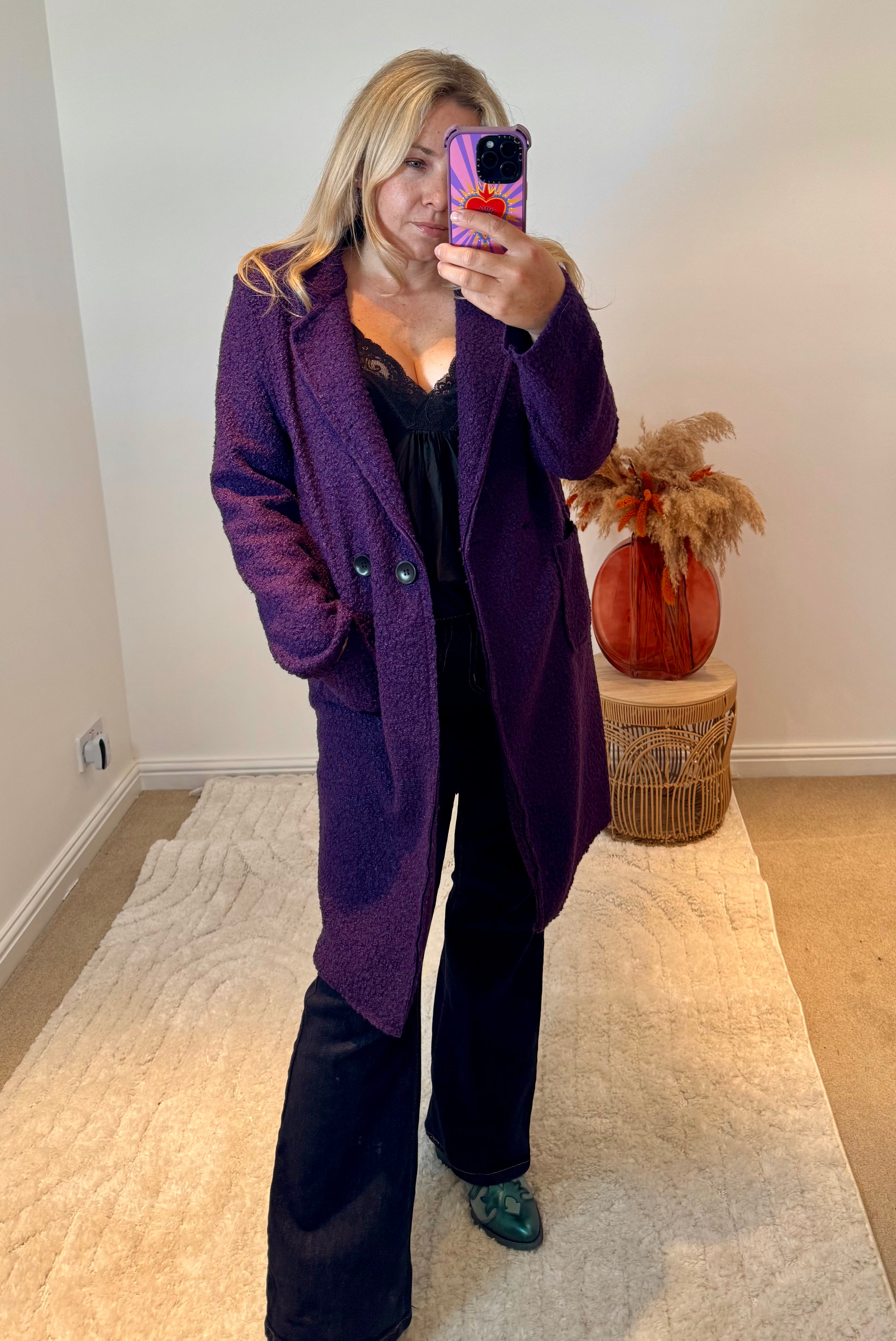 Lightweight Boucle Coat | Purple