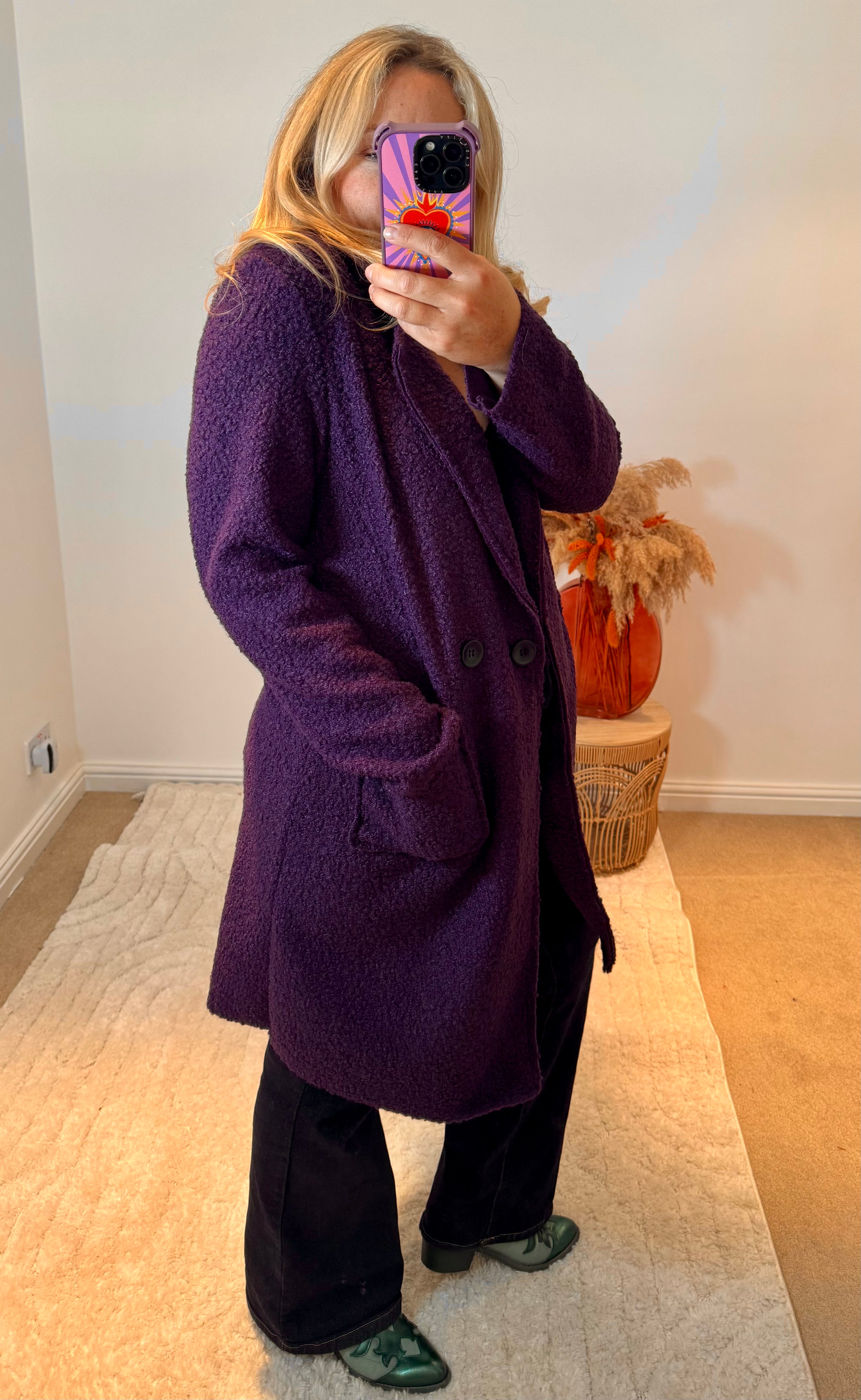 Lightweight Boucle Coat | Purple