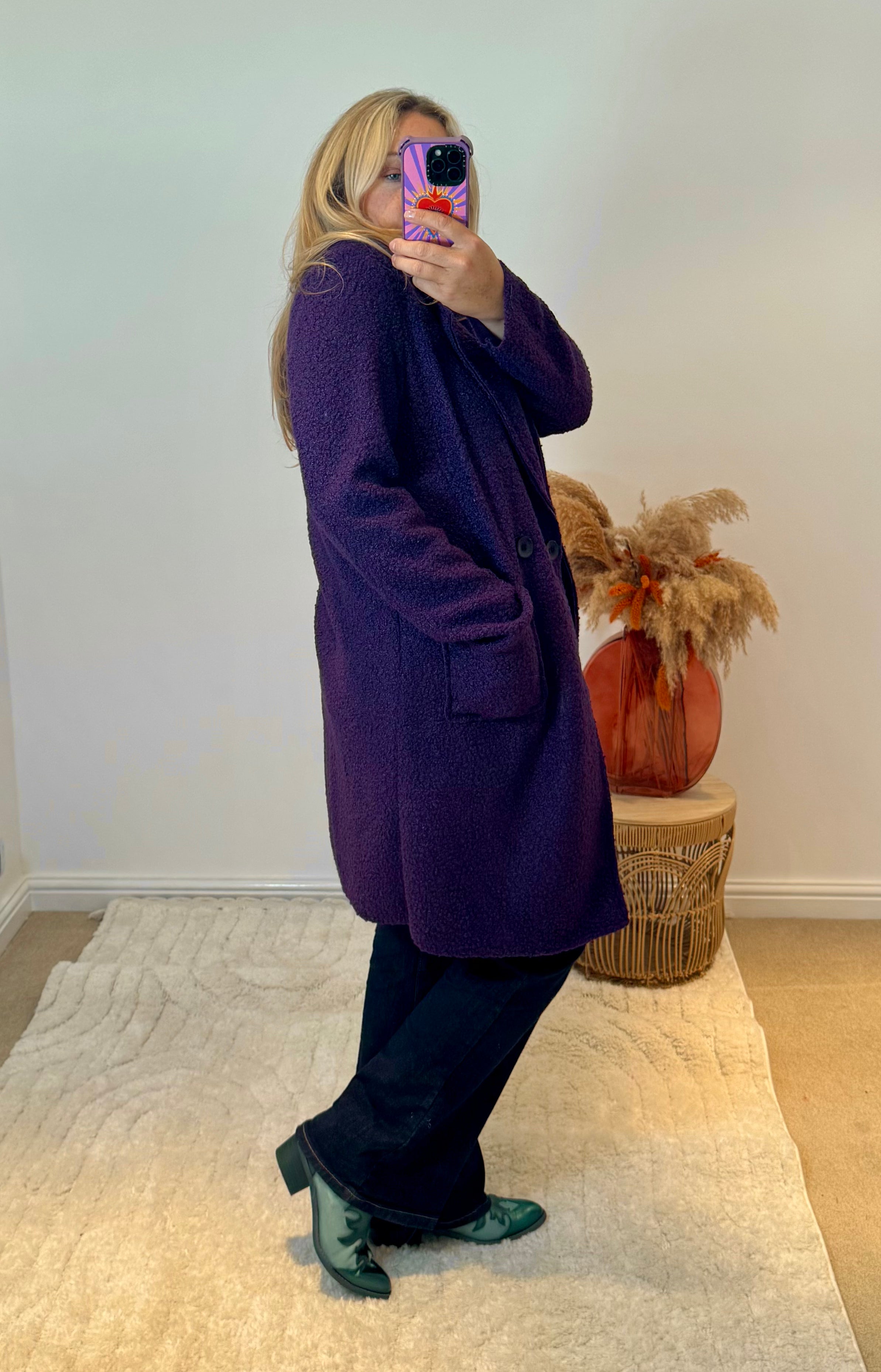 Lightweight Boucle Coat | Purple
