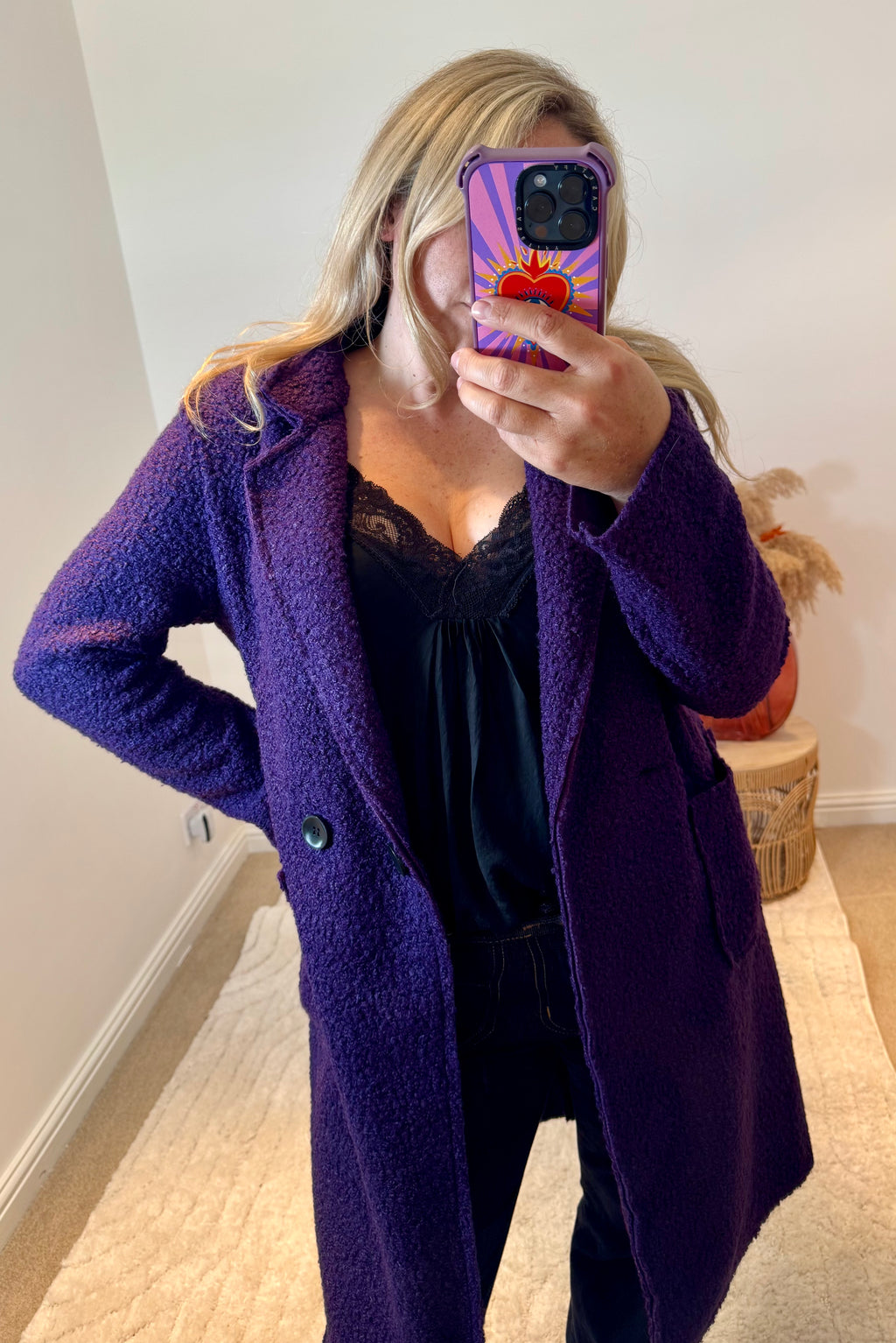 Lightweight Boucle Coat | Purple