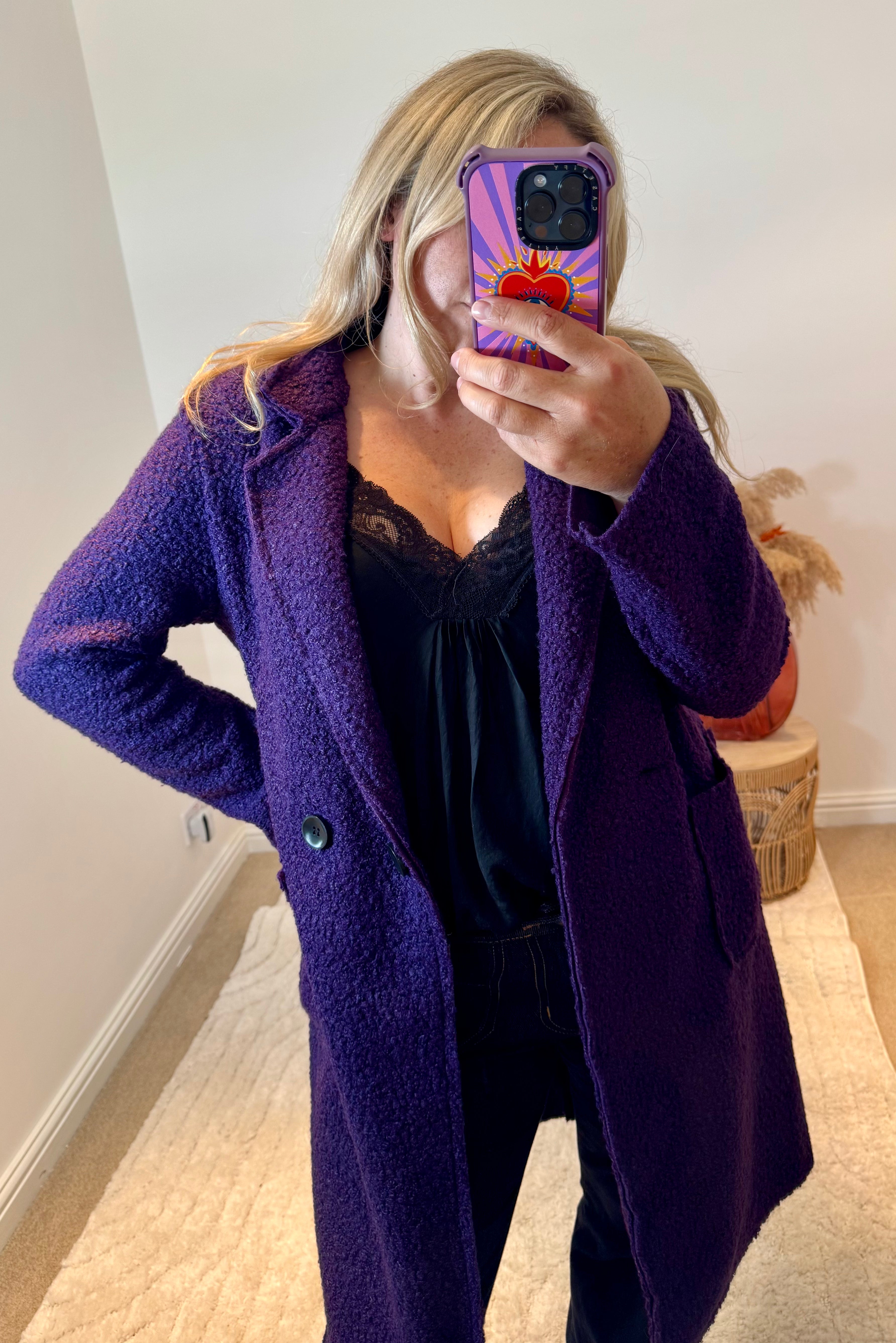 Lightweight Boucle Coat | Purple