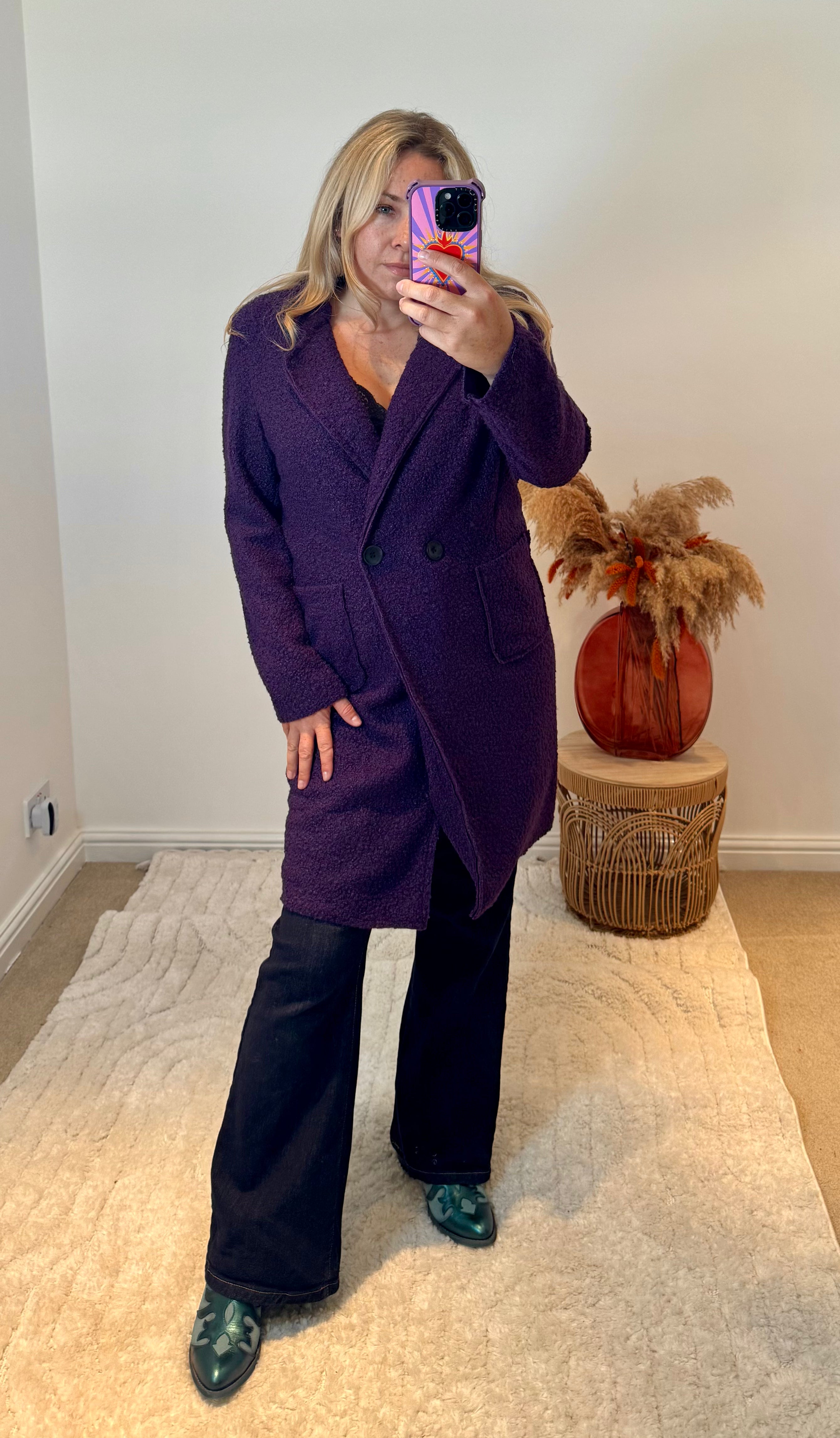 Lightweight Boucle Coat | Purple
