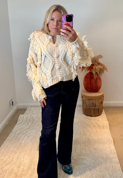 Chunky Knit Shaggy Detail Cardigan | Cream