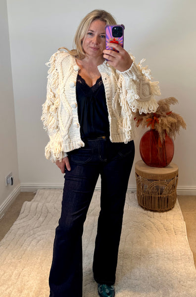 Chunky Knit Shaggy Detail Cardigan | Cream