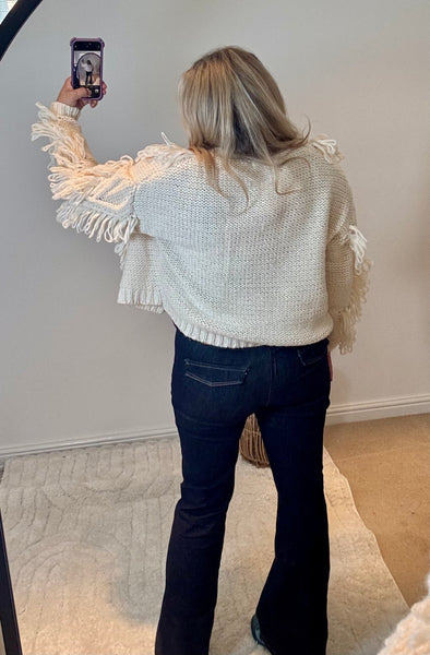 Chunky Knit Shaggy Detail Cardigan | Cream