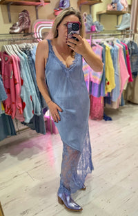 Satin Lace Detail Slip Dress | Pastel Blue