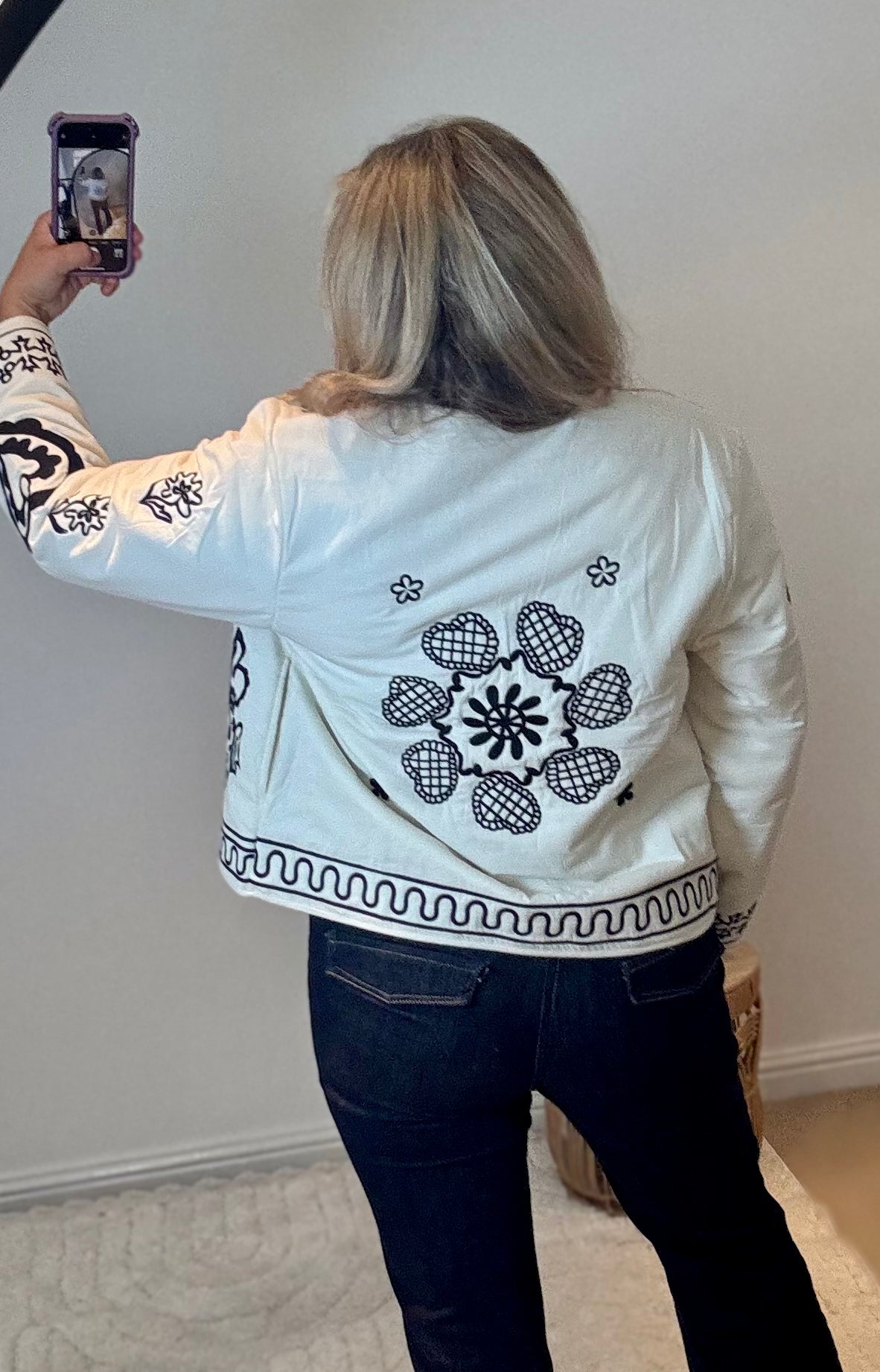 Boho Embroidered Cotton Quilted Tie Jacket | Cream
