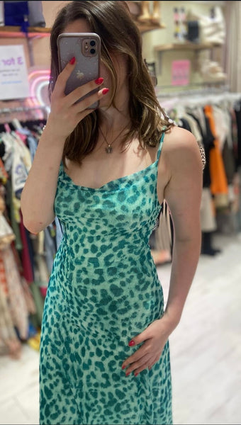 Leopard Print Ruched Maxi Dress | Green