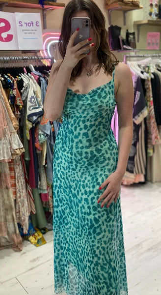 Leopard Print Ruched Maxi Dress | Green