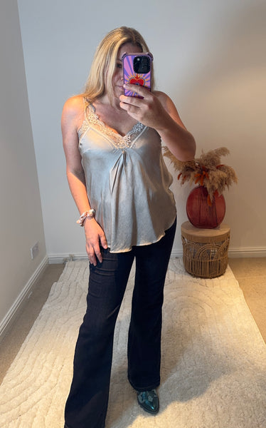 Layla Lace Silky Camisole | Taupe