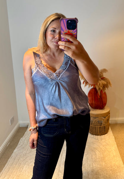 Layla Lace Silky Camisole | Denim Blue