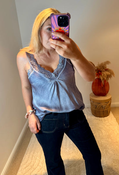 Layla Lace Silky Camisole | Denim Blue