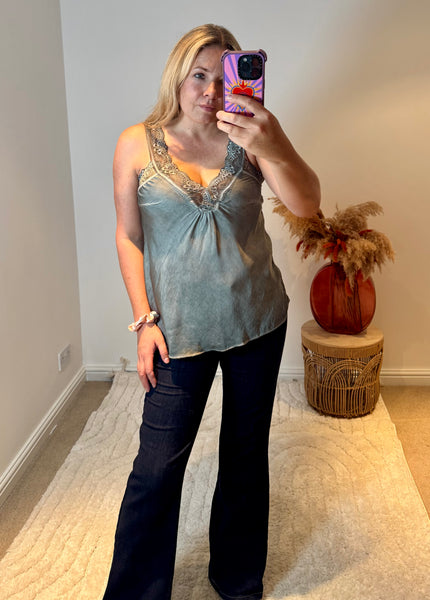 Layla Lace Silky Camisole | Light Khaki