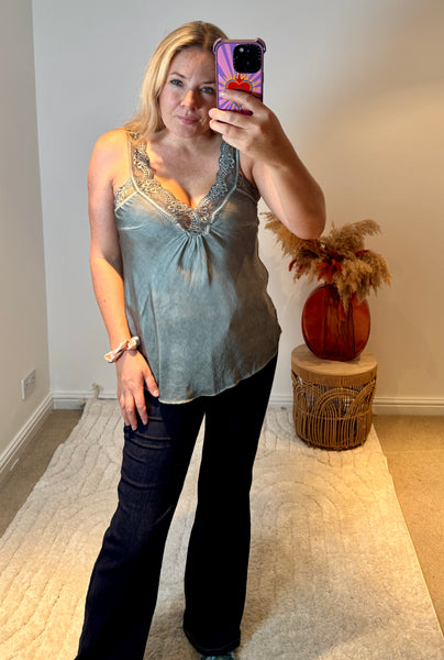 Layla Lace Silky Camisole | Light Khaki