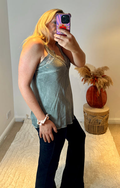 Layla Lace Silky Camisole | Light Khaki