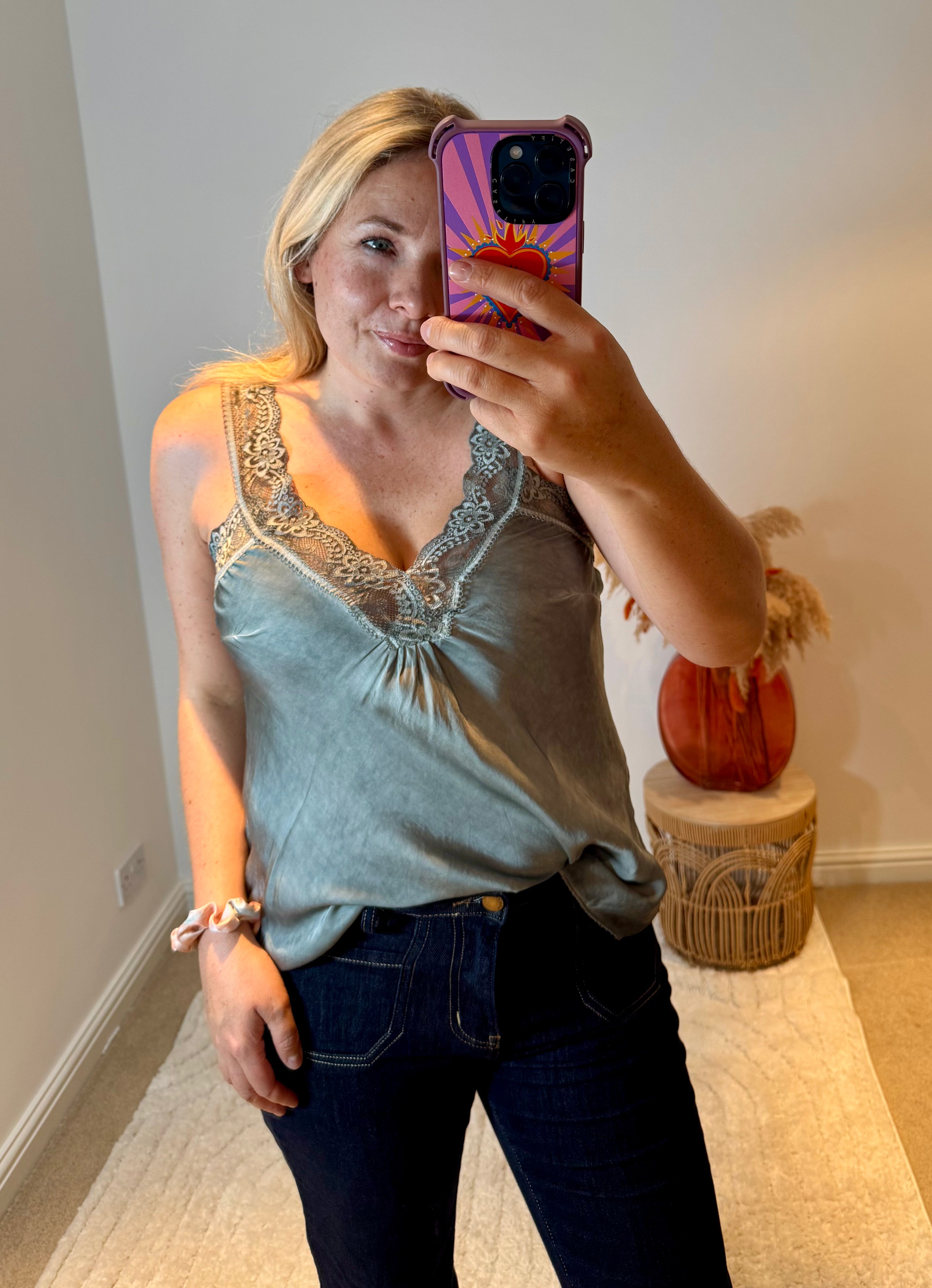 Layla Lace Silky Camisole | Light Khaki