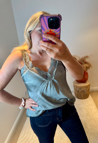 Layla Lace Silky Camisole | Light Khaki