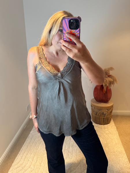 Layla Lace Silky Camisole | Grey